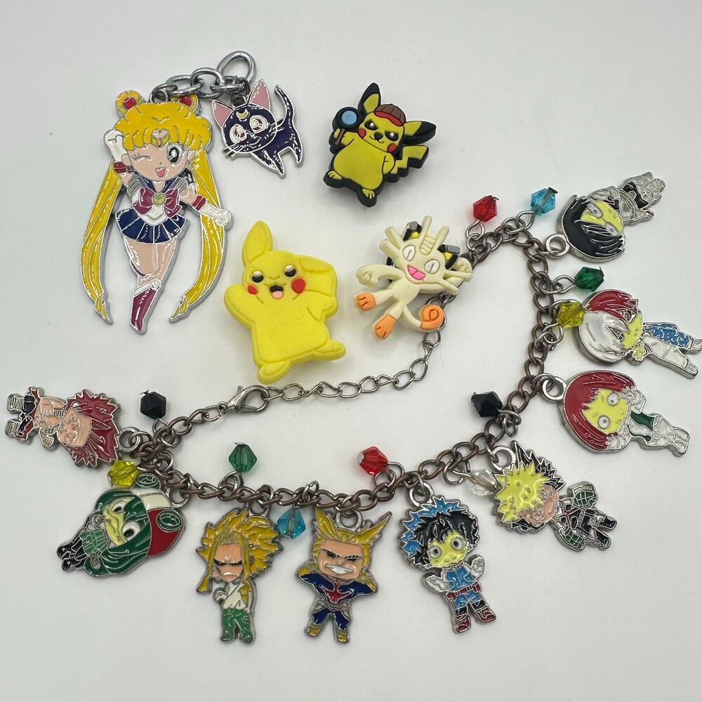 Bundle anime Sailor Moon My Hero bracelet Academia Pokémon Croc charms lot